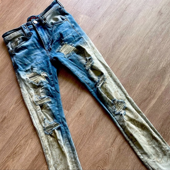 Mens Gala Denim Distressed Blue Jeans - Picture 3 of 3